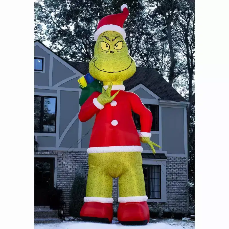 HalloweenCostumes.com One Size Fits Most Inflatable 25FT Colossal Santa Grinch Outdoor Decoration | Inflatable Decorations, Red/Green/White