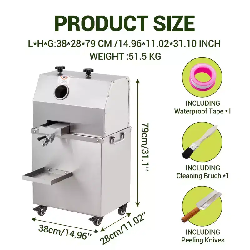 TROPOW Manual Sugar Cane Juicer, Commercial Press with Stainless Steel 3 Rollers, 2.4 Large Inlet, High Output Juicer Machine