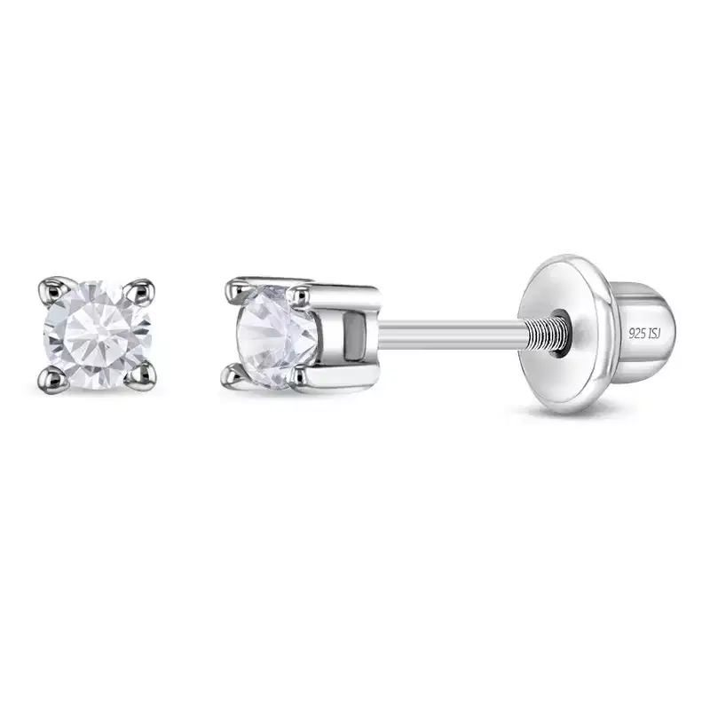 Girl's My First Solitaire Screw Back Sterling Silver Earrings - In Season Jewelry