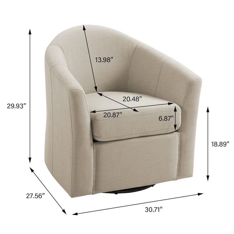 Ensemble de 2 fauteuils pivotants modernes rembourrés de style tonneau, fauteuils d'appoint pour salon