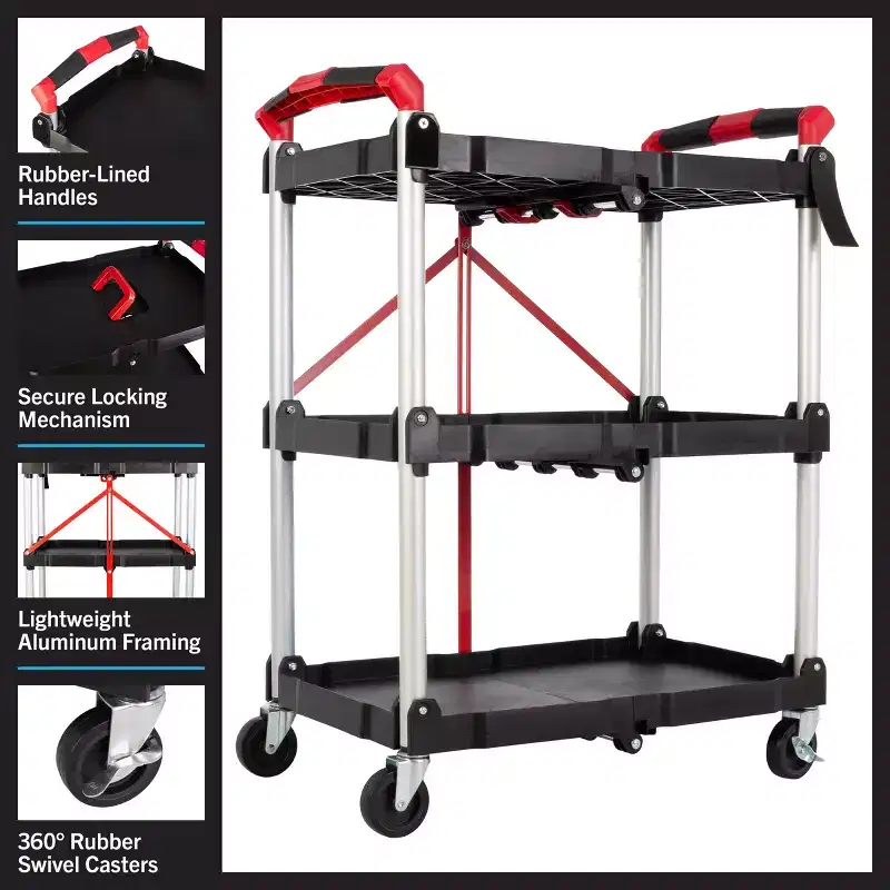 Stalwart Folding Cart with 50lb Capacity Per Shelf