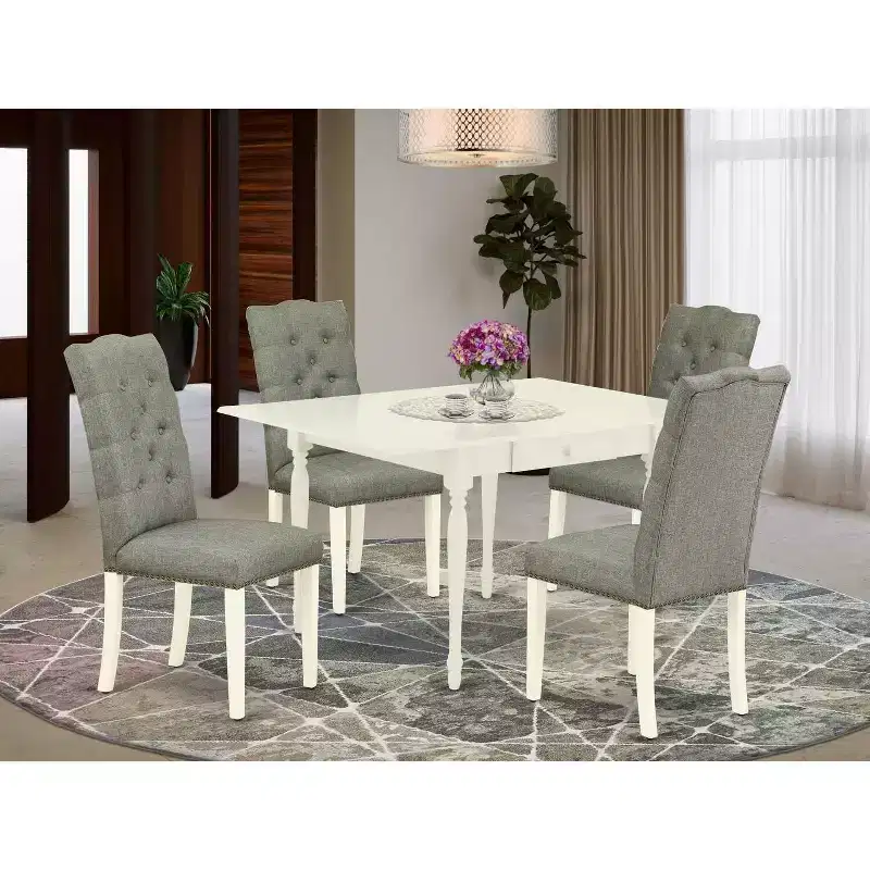 HomeStock 5-Pc Linen White Finish Solid Wood Top-Dining Room Set with Leaf-Seats 4