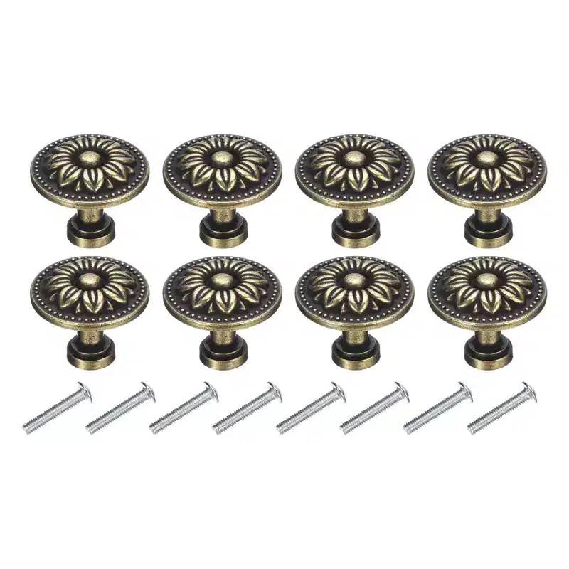 Unique Bargains Vintage Flower Pattern Drawer Knobs with Screws for Dresser Closet