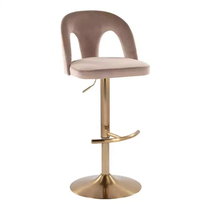 LumiSource Set of 2 Ava Adjustable Barstools Gold/Taupe Velvet