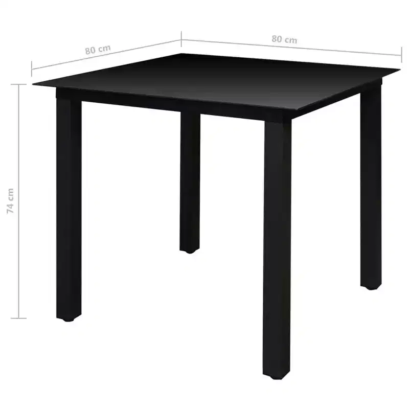 vidaXL Garden Dining Set Black Powder-coated aluminum, textilene, glass