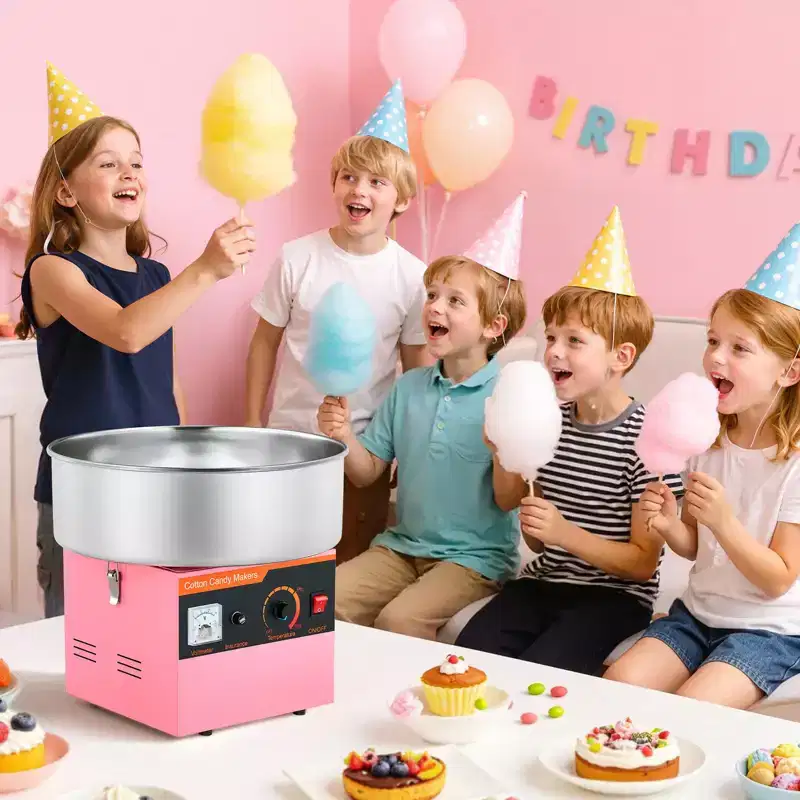 VEVOR Cotton Candy Machine Commercial, 1000W Electric Candy Floss Maker, Easy Use with 15 inch Stainless Steel Bowl and Sugar Scoop, Pink