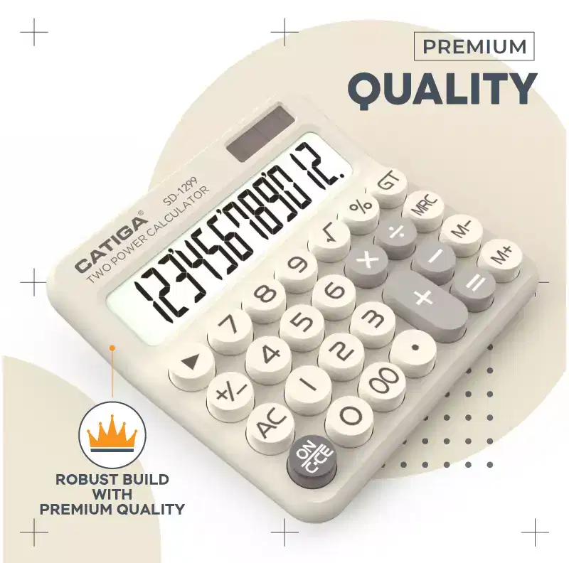 CATIGA Mechanical Switch calculator, 12-Digit LCD, Solar & Battery Power, Big Buttons, Aesthetic Design for Home, School, Office Use. SD-1299