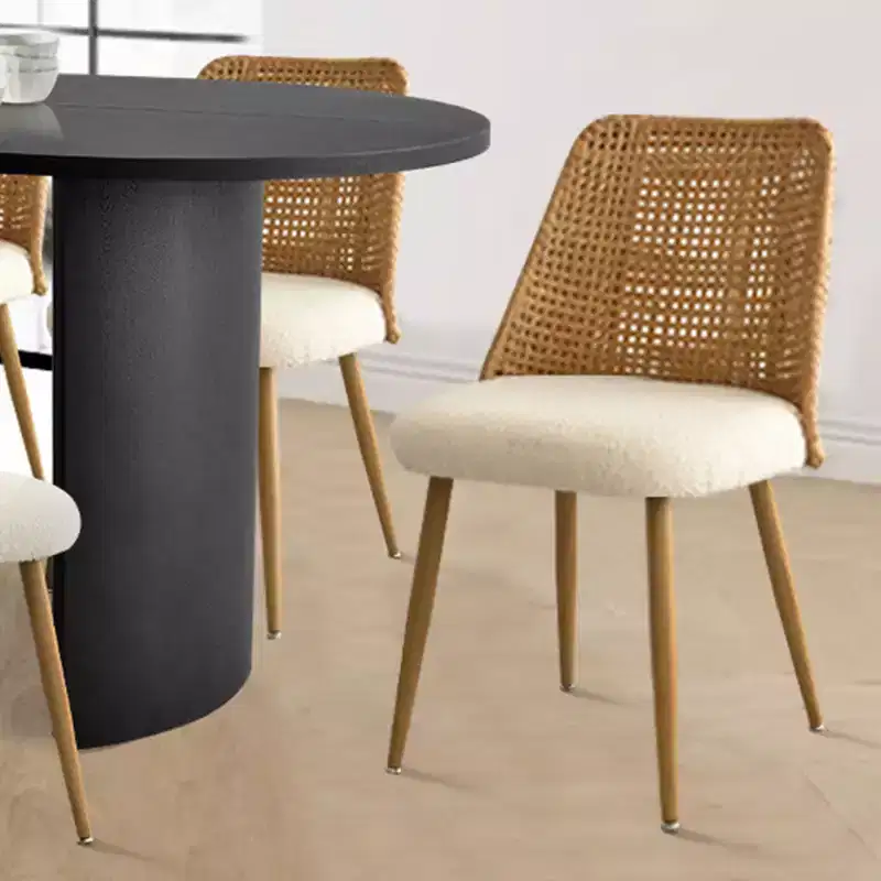Modern Dining Table Set for 8, Oval 79 Table and Upholstered Dining Chairs with Rattan Backs, Perfect for Kitchens-Panipeachy