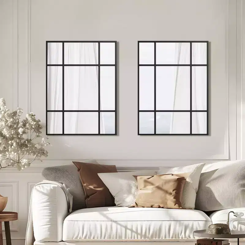 39x30 Rectangle Wall Mirror Window Framed Bathroom Mirror Black