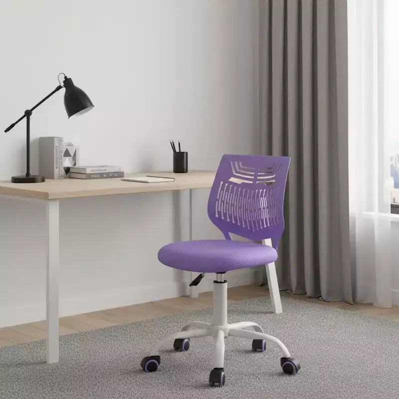 HomeRoots Purple and White Adjustable Height Swivel Rolling Office Chair