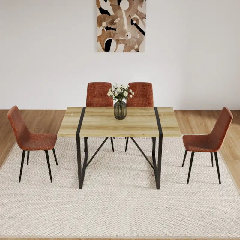 MDF Wood Colour Dining Table and Modern Dining Chairs Set of 4, Dining Room Table and Linen Chairs