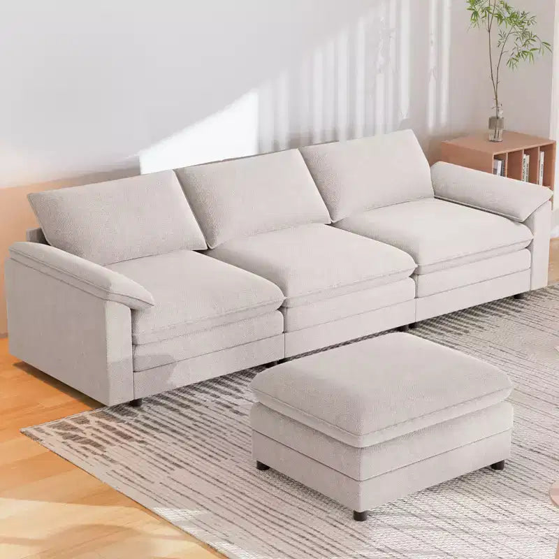 Mjkone 117''Sectional Sofa, L Shape Sofa, Cloud Couch Dupe with Movable Ottoman, 3-Seat Sofa for Living Room and Apartment