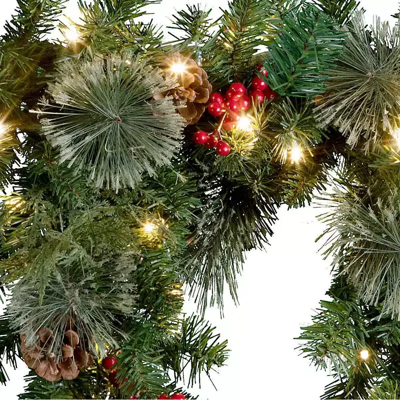 Haute Décor 6' Battery Operated Pre-Lit LED Mixed Greenery Christmas Cascading Artificial Mantel Swag White Lights