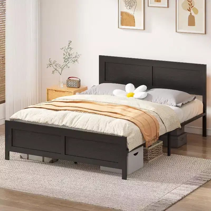 retro-style board bed frame is suitable for mattresses ranging from 10 inches to 14 inches in height,