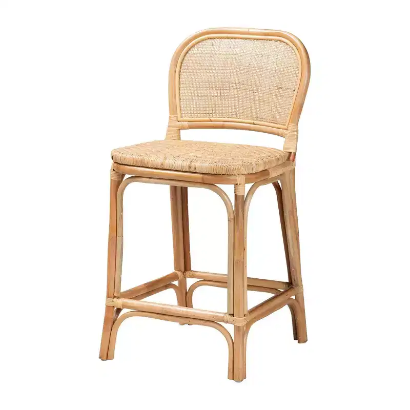Baxton Studio Adrena Rattan Counter Height Barstool Natural Brown : Fixed Height, No Assembly, Spot Clean