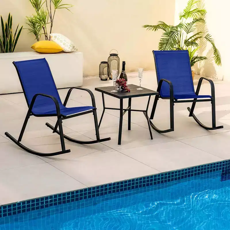 Costway 2/4 PCS Patio Rocking Chair Heavy-Duty Metal Rocker Outdoor Anti-Slip Navy