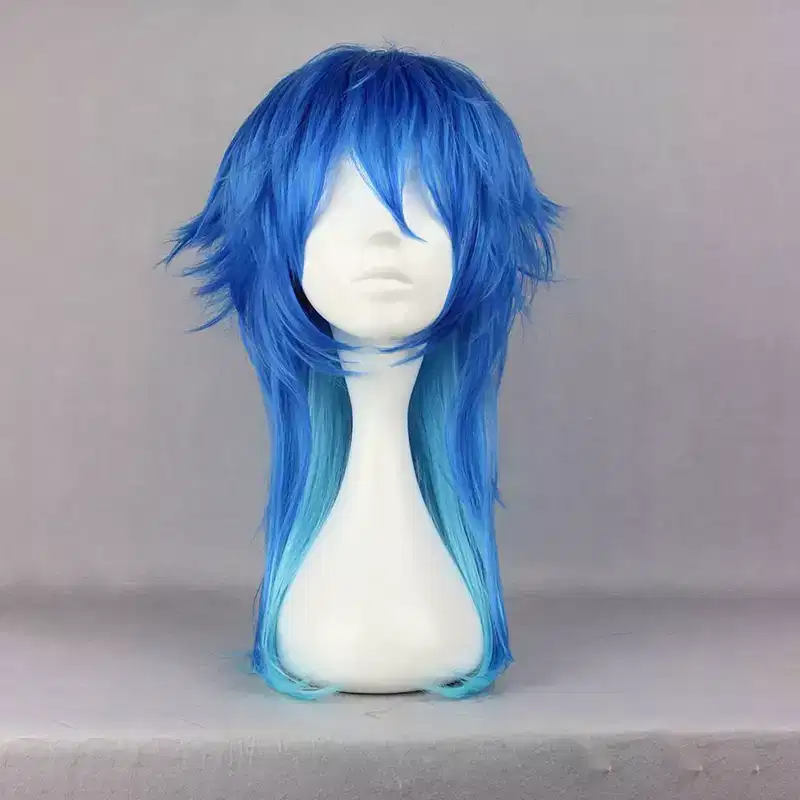 Unique Bargains Christmas Women's Curly Wigs 24 Blue Gradient with Wig Cap Long Hair
