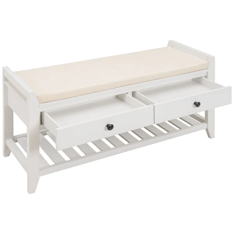 Wooden Storage Bench with Shoe Rack and Drawers