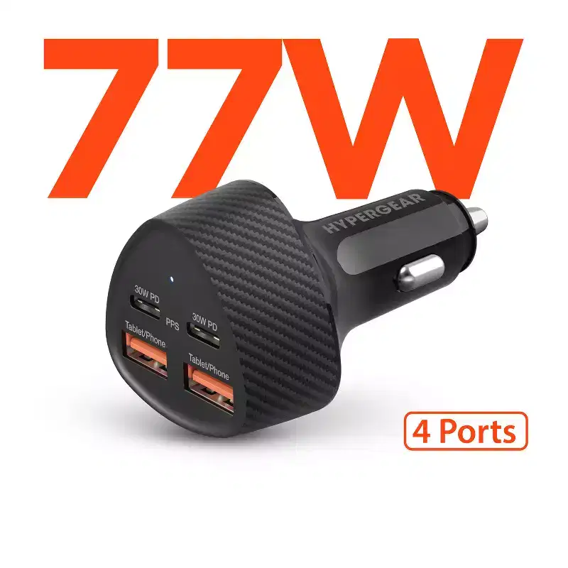 HyperGear 77-Watt Quad-Port SpeedBoost Fast Car Charger with Dual 30-Watt USB-C PD PPS and Dual USB-A Ports