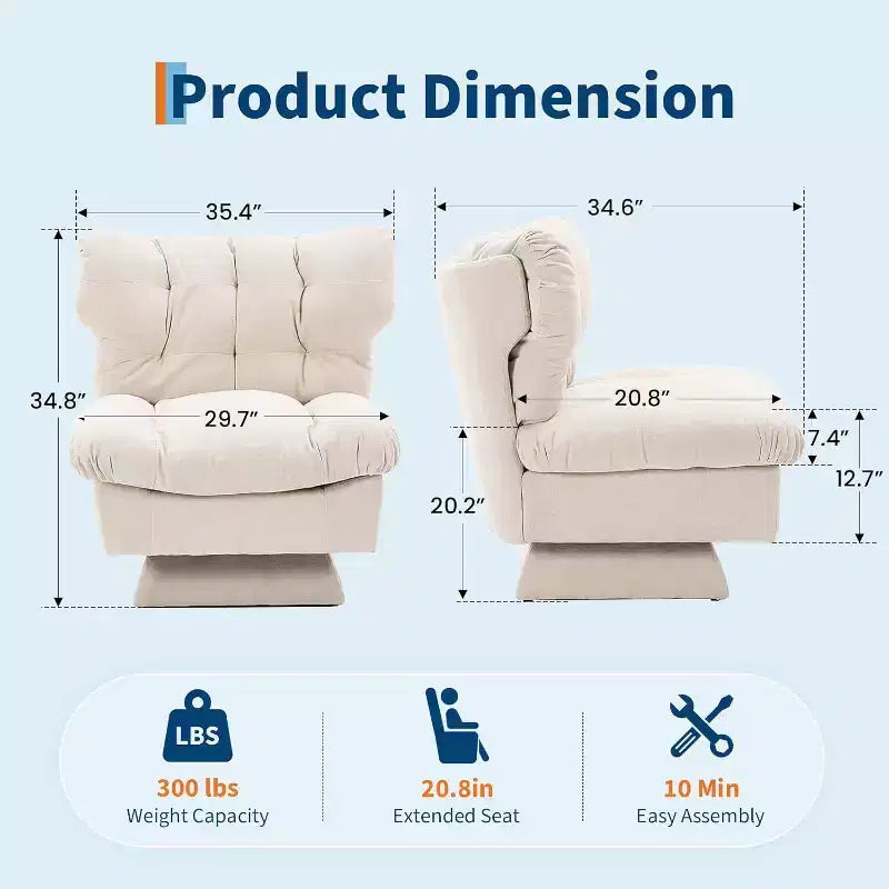 360-Degree Swivel Accent Chair - Modern Reading Chair with Thick Cushion & Cozy Chenille Fabric | Upholstered Armchair for Living Room, Bedroom