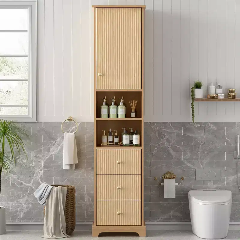 Freestanding Bathroom Storage Cabinet with 3 Drawers, Adjustable Shelf, Soft Close Doors