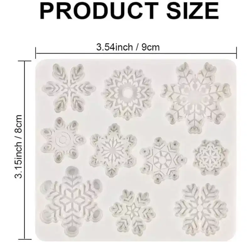 JDICTION 2pcs Snowflake Silicone Fondant Molds for Baking Christmas Chocolate Candy and Cake Decorations