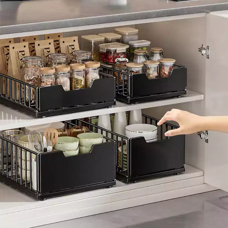 Pull Out Kitchen Cabinets Organizer, Pantry Pull Out Shelves, Metal Slide Out Storage Drawers No Drill Slide Out Drawers