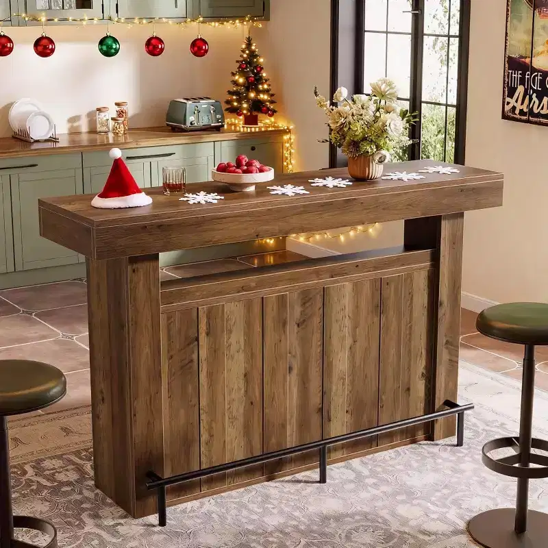 Lantine 63 Bar Table, 4-Tier Counter Height Pub Table, Modern Home Bar Unit, Coffee Bar Cabinet Liquor Furniture for Kitchen, Bistro