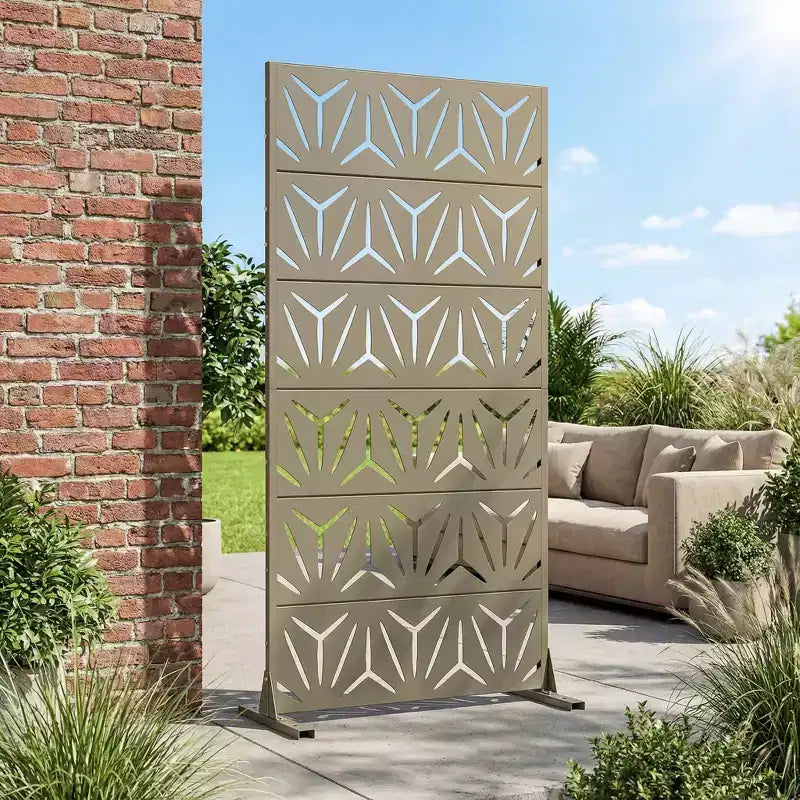 MAYEERTY Star 01 Olive Gray Galvanized Steel Room Divider, 72x35x16, 6-Piece Home Patio Privacy Screen