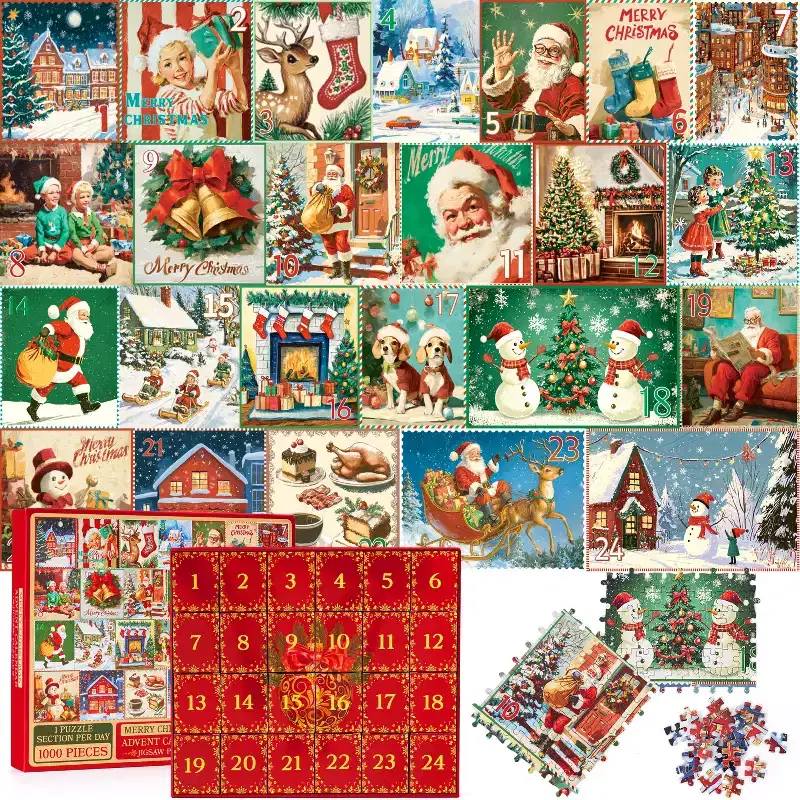Joyfy 2025 Christmas Advent Calendar Puzzle  1000-Piece Holiday Countdown for Families & Kids (24 Days of Puzzle Fun)