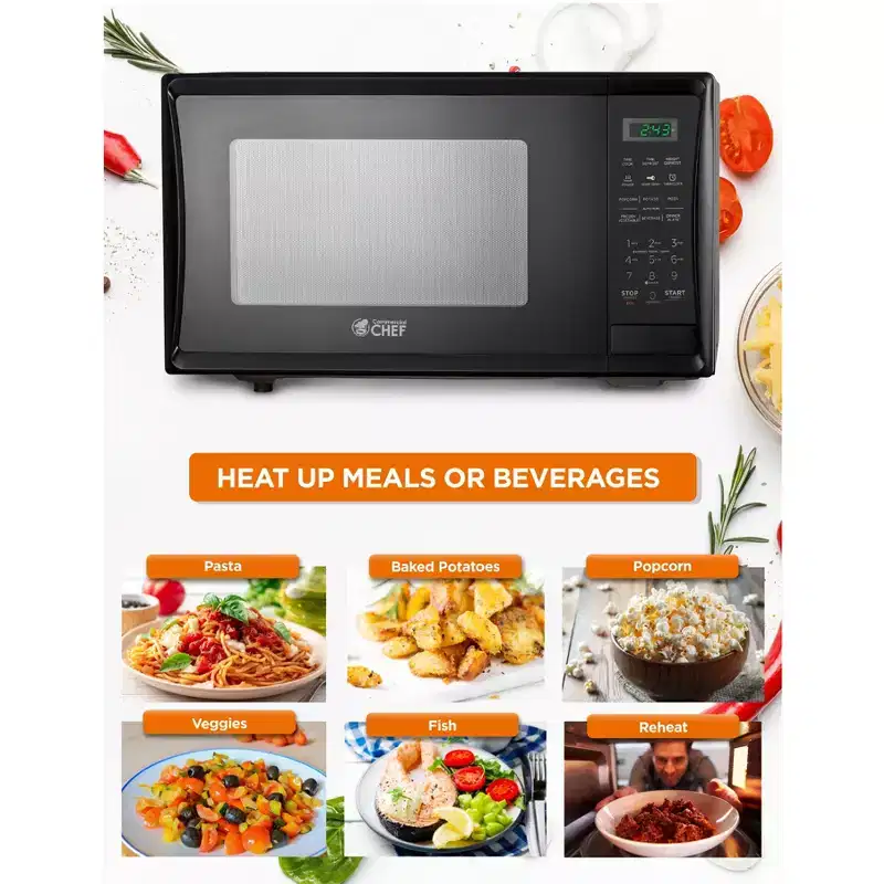 Commercial Chef 1.1 Cu. Ft. Countertop Microwave Oven, Touch Controls with Digital Display, 1000W, 12.4 Turntable, Push Button Door
