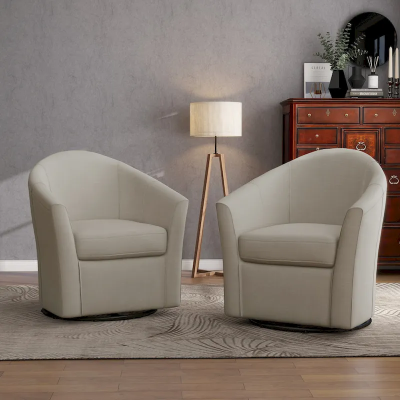 Ensemble de 2 fauteuils pivotants modernes rembourrés de style tonneau, fauteuils d'appoint pour salon