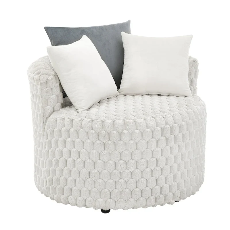 Off White 3D Upholstered Barrel Accent Chair with Wheels