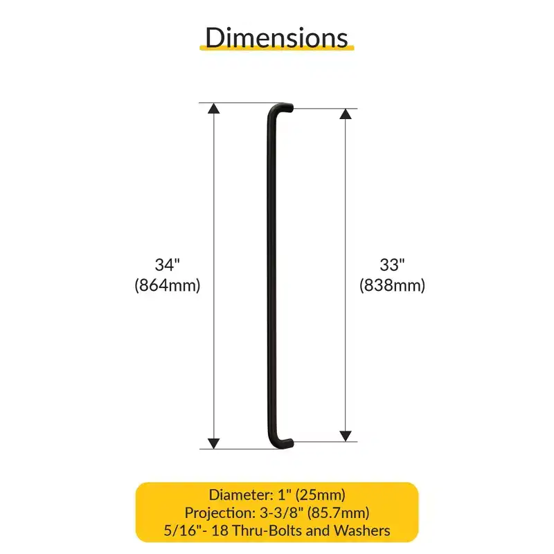 Brixwell 1SPL330RB Solid Straight Pull Handle, 33 Mounting Center To Center, Aluminum Material, Oil Rubbed Bronze Finish