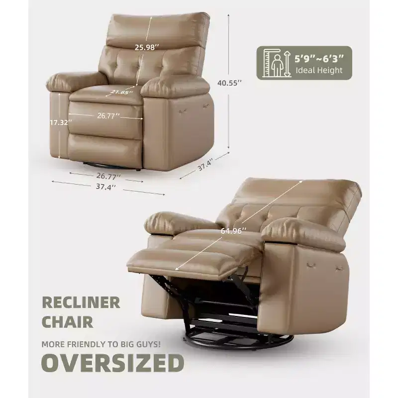 27 Oversized Recliner Chair  360 Swivel Rocker with Heat & Massage (for Living Room/Bedroom/Nursery)