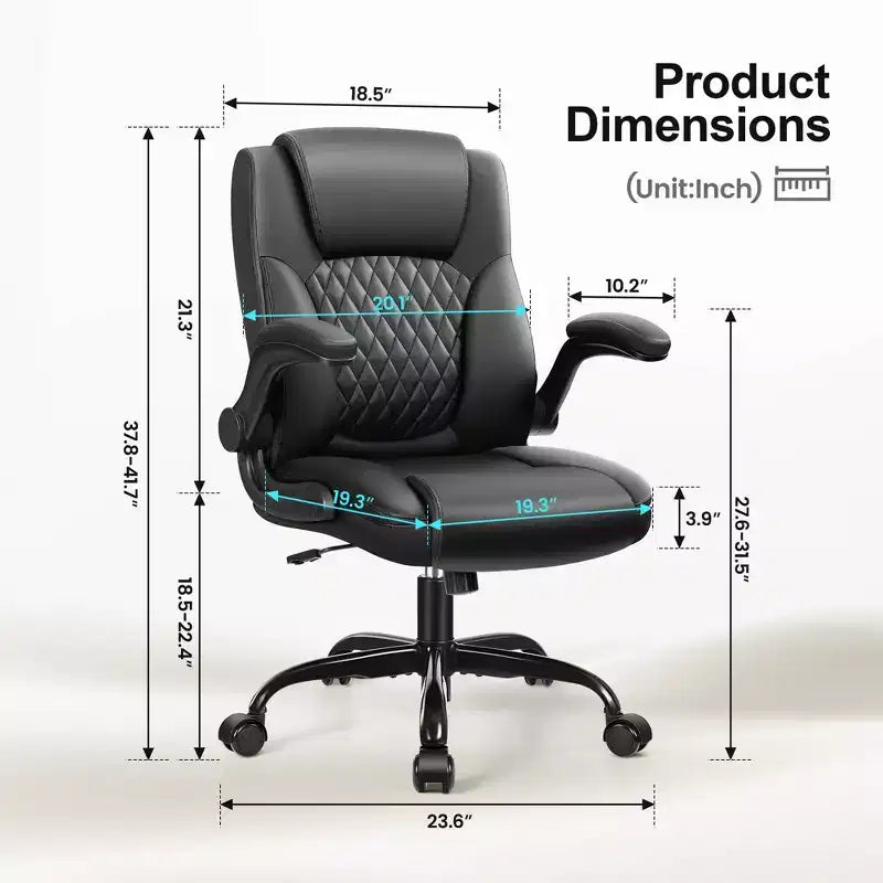 PU Leather Executive Office Chair, Ergonomic High Back Office Chair with Adjustable Height, Flip-Up Armrests Comfortable Seat for Home Office