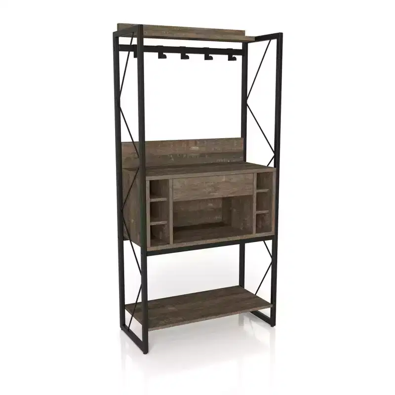 Orella Rustic Baker's Rack Reclaimed Oak - Industrial Style, 3 Fixed Shelves, Metal Frame, 67