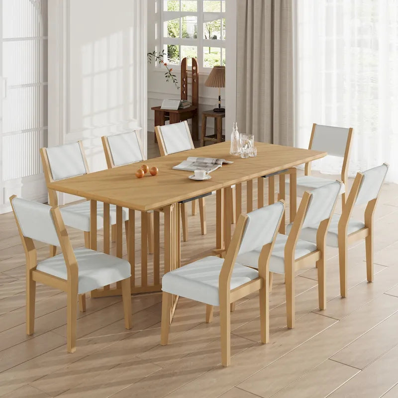 Farmhouse 9-Piece Dining Table with 212 Removable Leaves & 8 Dining Chairs