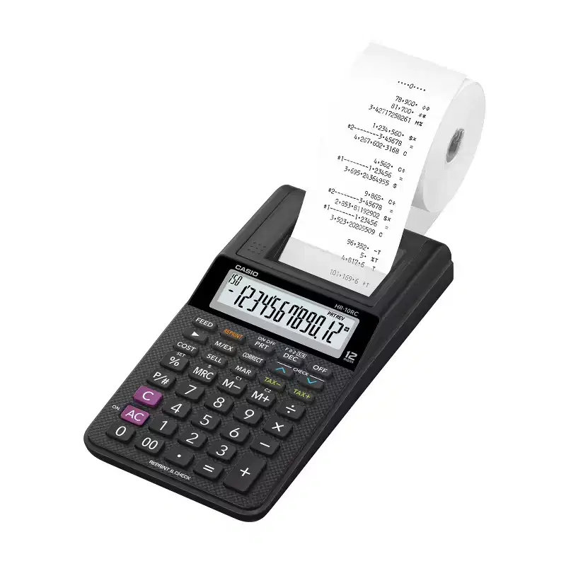 CASIO HR-10RC Portable Printing Calculator, 12 Digits, with Adapter, Black