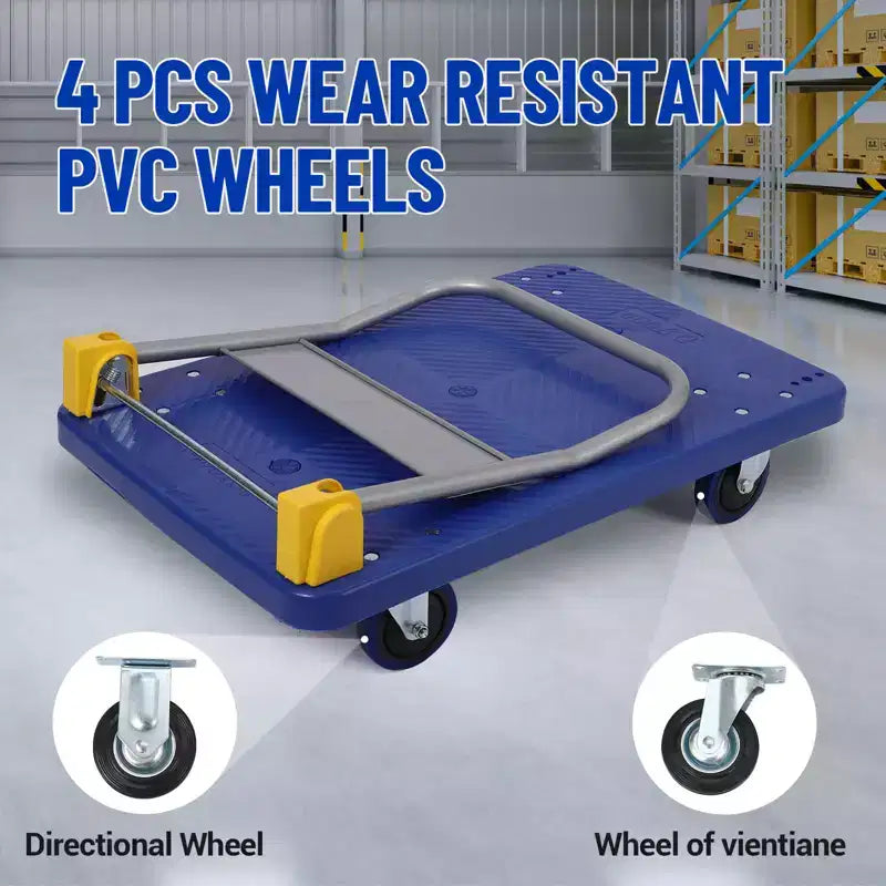 Heavy-Duty Folding Platform Truck Cart, 48 x 24 Flatbed Steel Dolly with Rubber Wheels, 2000 lb Capacity for Warehouse, Office & Workshop