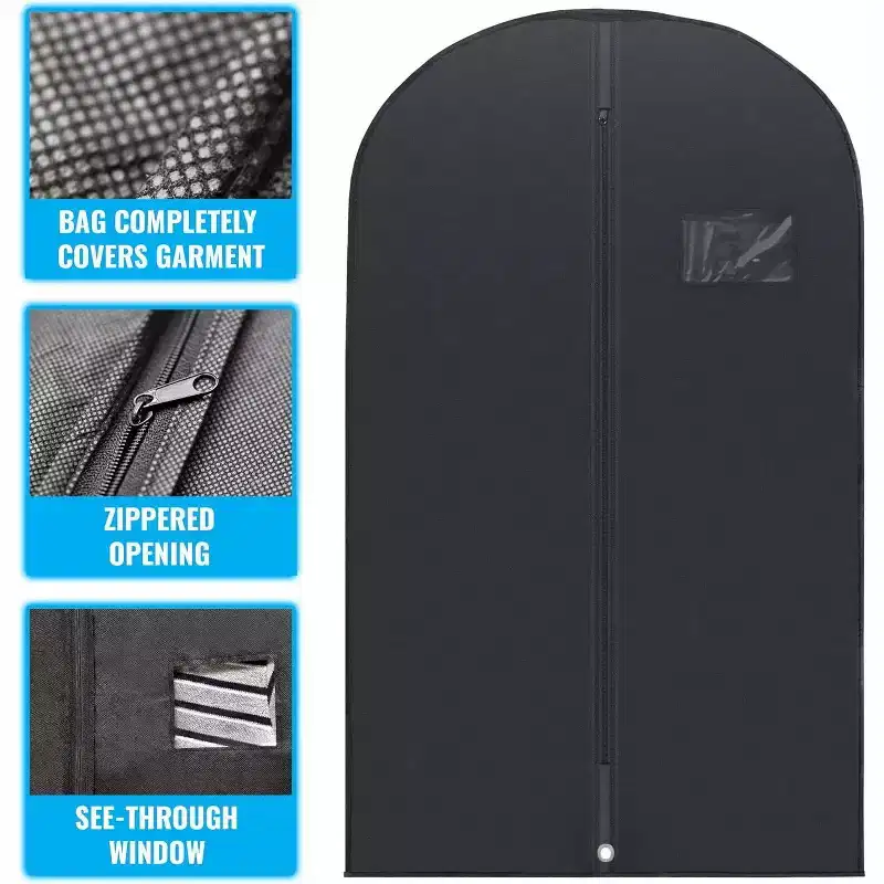 Plixio Garment Bags Suit Bag for Travel and Clothing Storage of Dresses, Dress Shirts, Coats - Zipper and Transparent Window (Black - 20 pack: 40)