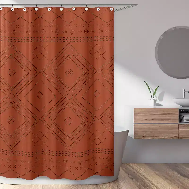 Sweet Jojo Designs Shower Curtain 72in.x72in. Boho Geometric Orange and Black