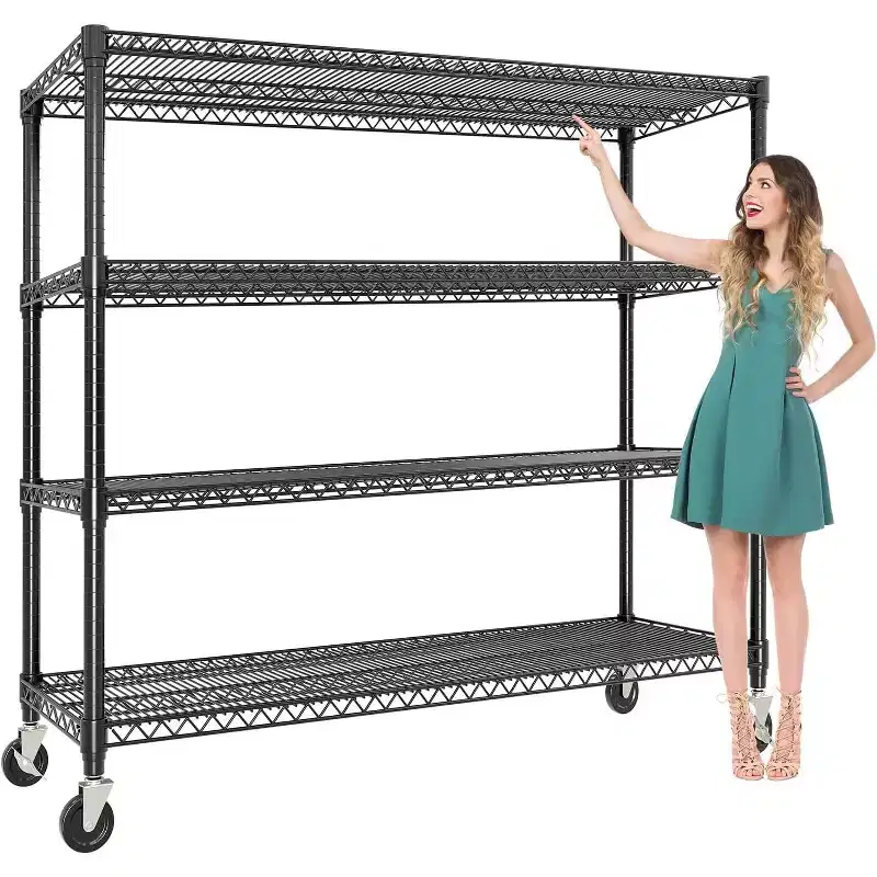 4-Tier Heavy Duty Metal Shelving Unit, Adjustable Height & Feet, Thickened Sturdy Construction, High Load Capacity for Garage & Pantry