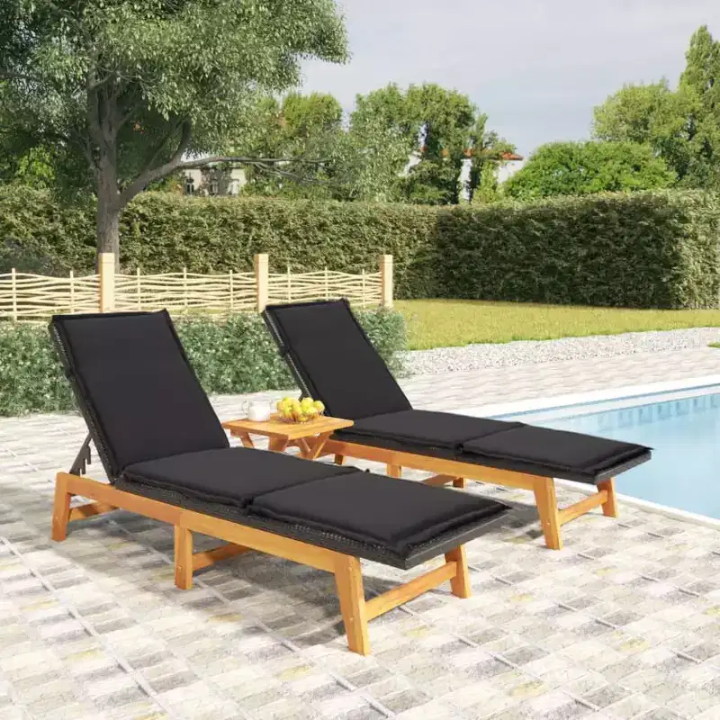 vidaXL Sun Lounger Black and brown PE rattan 78.7 in length