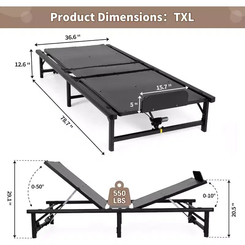 Sandinrayli Adjustable Bed Frame with Remote Control, Twin XL