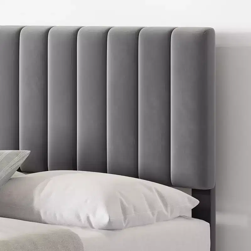 Whizmax Bed Frame Modern Velvet Upholstered 11 Inch Bed Frame with Headboard No Box Spring Needed, Gray