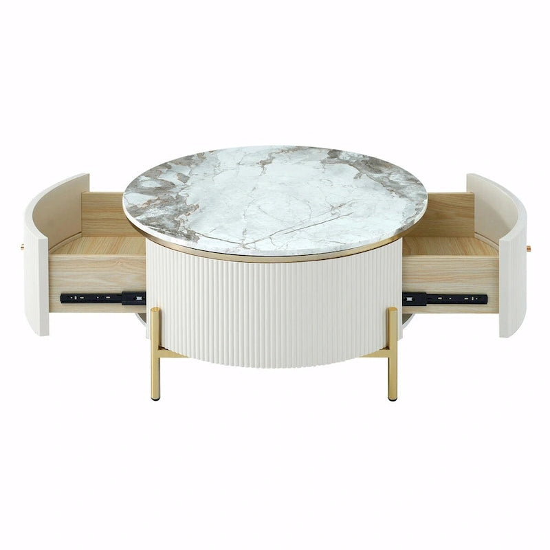 31.5  Modern Round Coffee Table with Large Drawer Storage