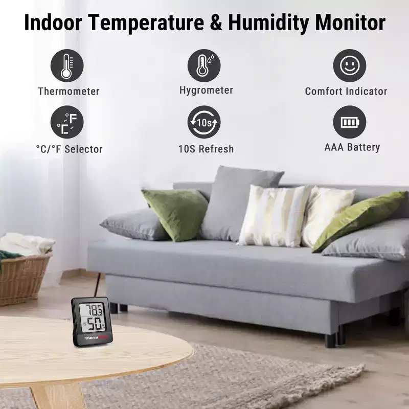 TempPro TP49 Mini Hygrometer Thermometer with Large Digital View Indoor Thermometer Humidity Gauge Monitor for Greenhouse Cellar