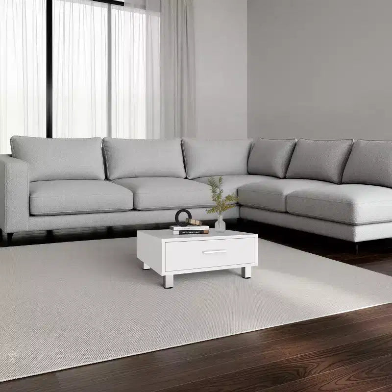 Fun little toys brand Modern Coffee Table and Center Table with Single Storage Drawer and 4 Stable Legs, Practical Living Room Organization