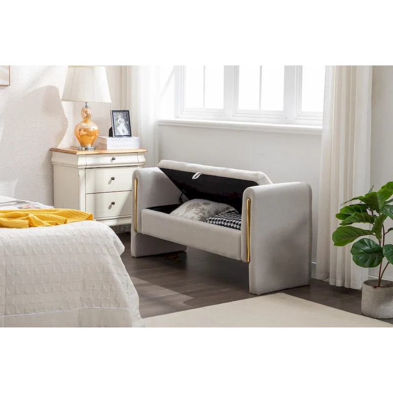 Velvet Storage Bench with Metal Trim